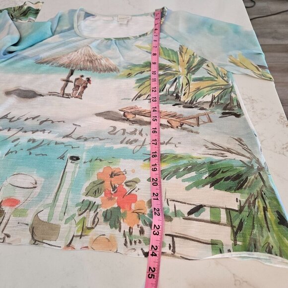 Chicos Medium Tropical Beach Seaside Sangria Easy Tee Top 3/4 Sleeve Blue - Picture 8 of 10
